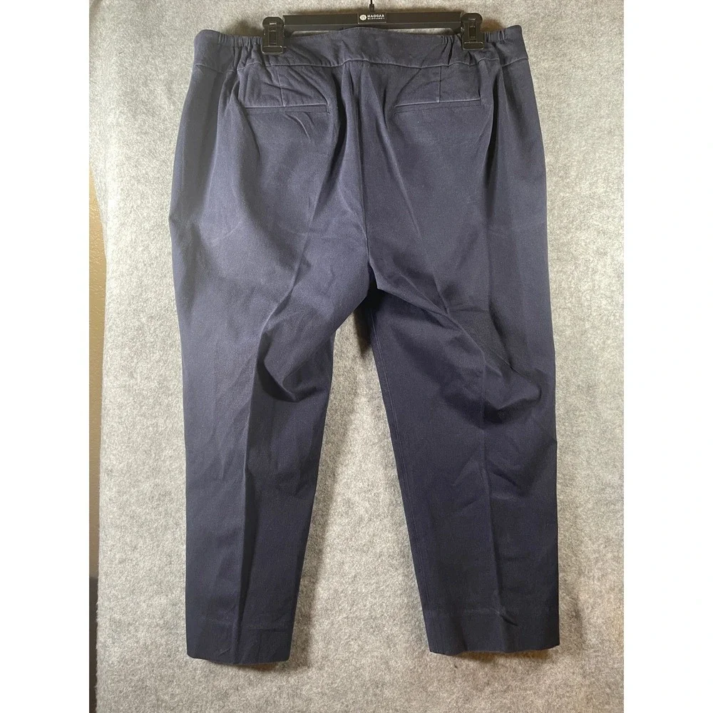 Talbots Womens 16W Slim Crop Pants‎ Navy Blue Elastic Back Career Trousers